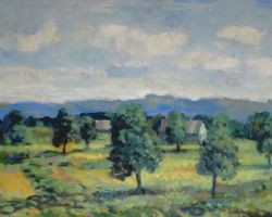 Max Keller (1916–1982), „Baumfeld“, Öl auf Holz, 51×44 cm